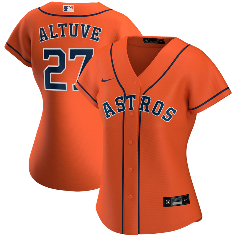 2020 MLB Women Houston Astros #27 Jose Altuve Nike Orange Alternate 2020 Replica Player Jersey 1->youth mlb jersey->Youth Jersey